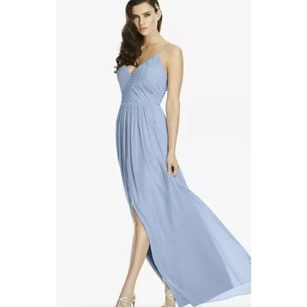 Dessy Collection Women Blue Shirred V Neck Prom / Bridesmaids Gown/Dress Size 8